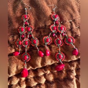 Anthropologie Red and Orange Drop Earrings